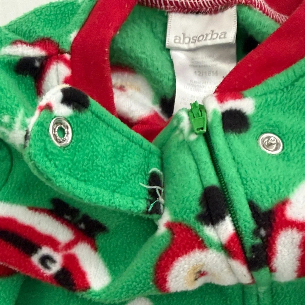 Absorba Green Santa Print Footed One-Piece Pajama 12 months